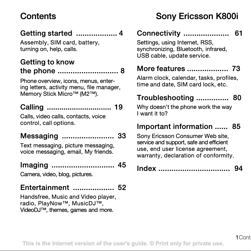 Page 1 de la notice Manuel utilisateur Sony Ericsson K800i