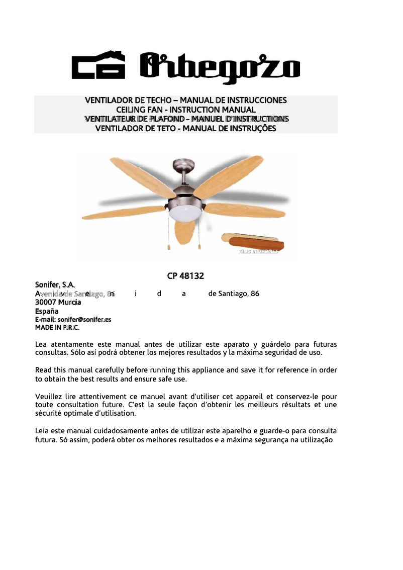 Page n°1 - Manuel utilisateur Orbegozo CP 48132