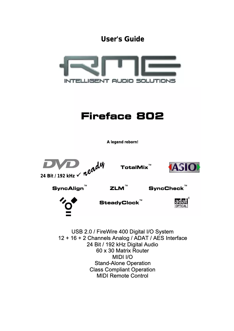 Page n°1 - Manuel utilisateur RME Fireface 802