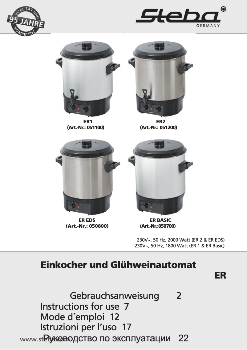 Page 1 de la notice Manuel utilisateur Steba ER Basic