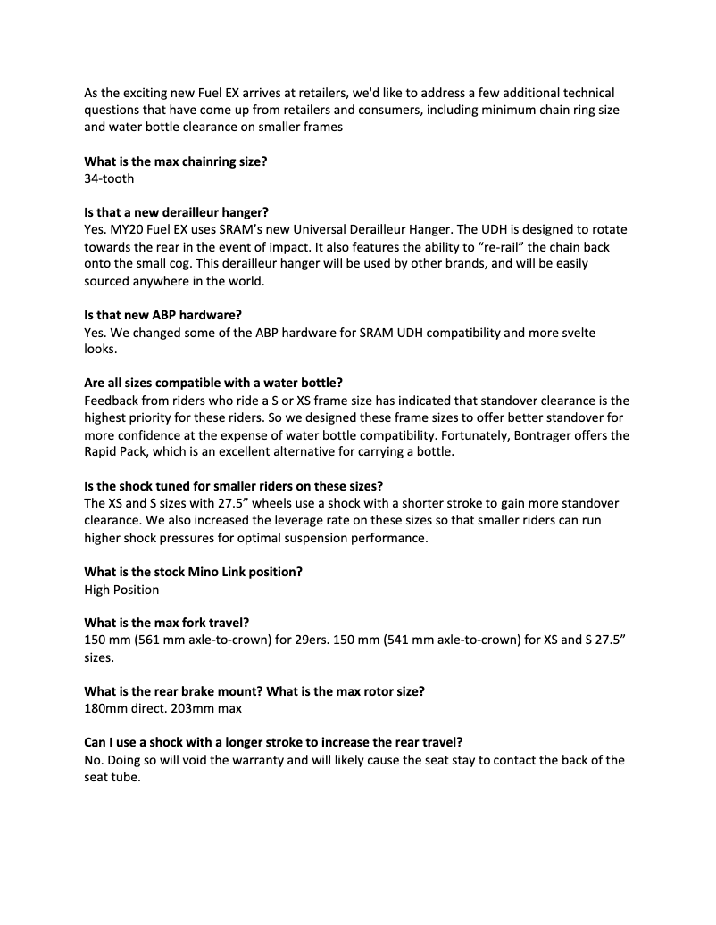 Page 1 of the manual FAQ Trek Fuel EX C Frame Set