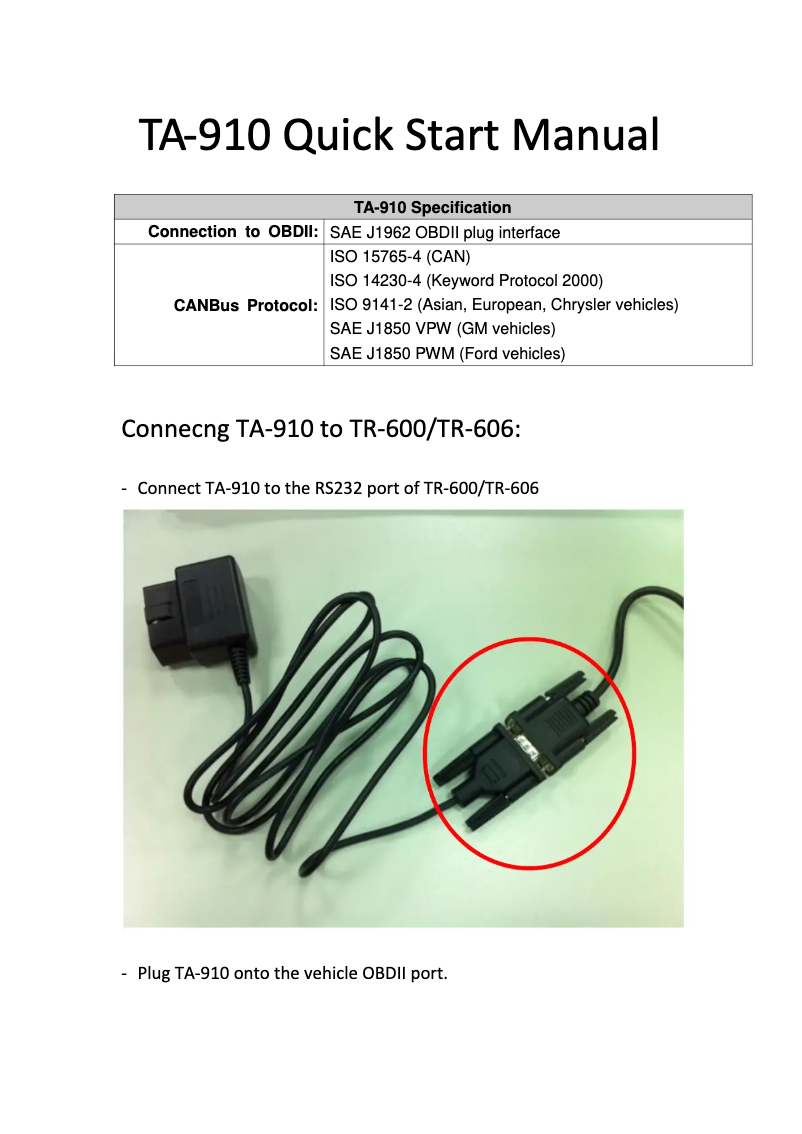 Page 1 de la notice Manuel utilisateur GlobalSat TA-910