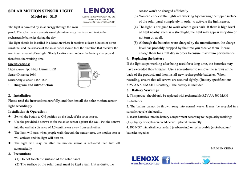 Page n°1 - Manuel utilisateur Lenoxx SL8x2