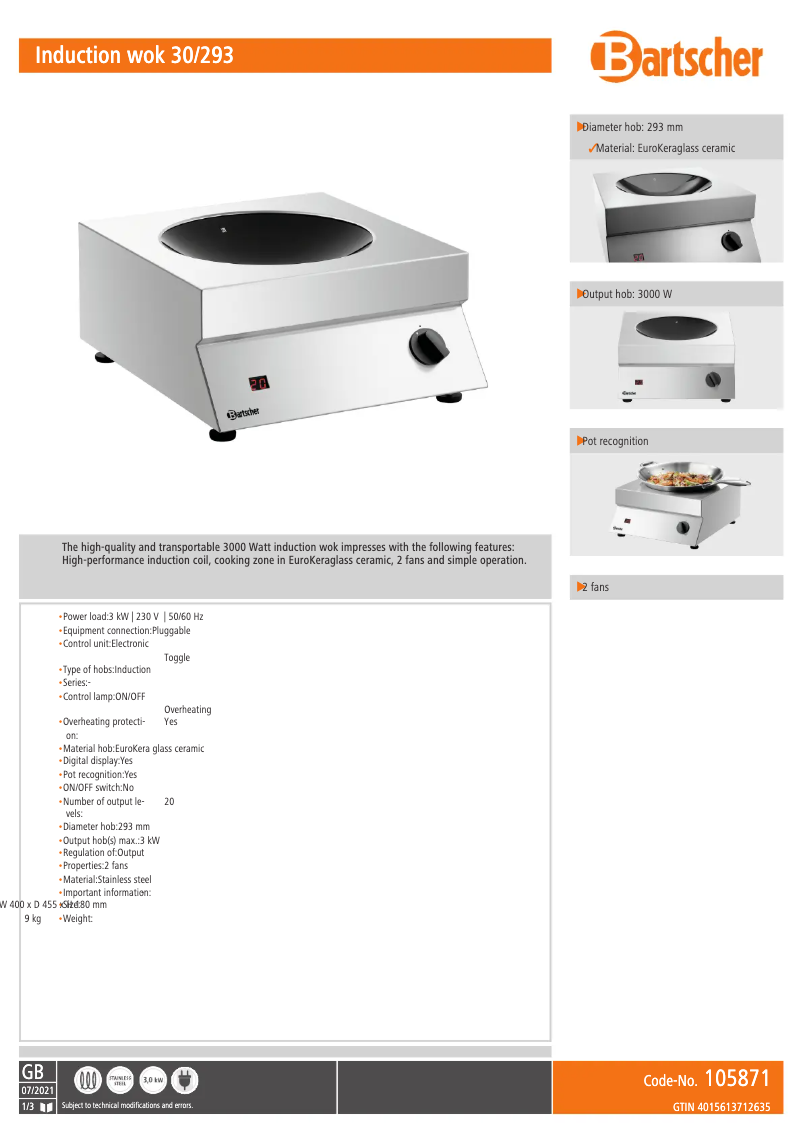 Página 1 del manual Ficha técnica Bartscher 105871