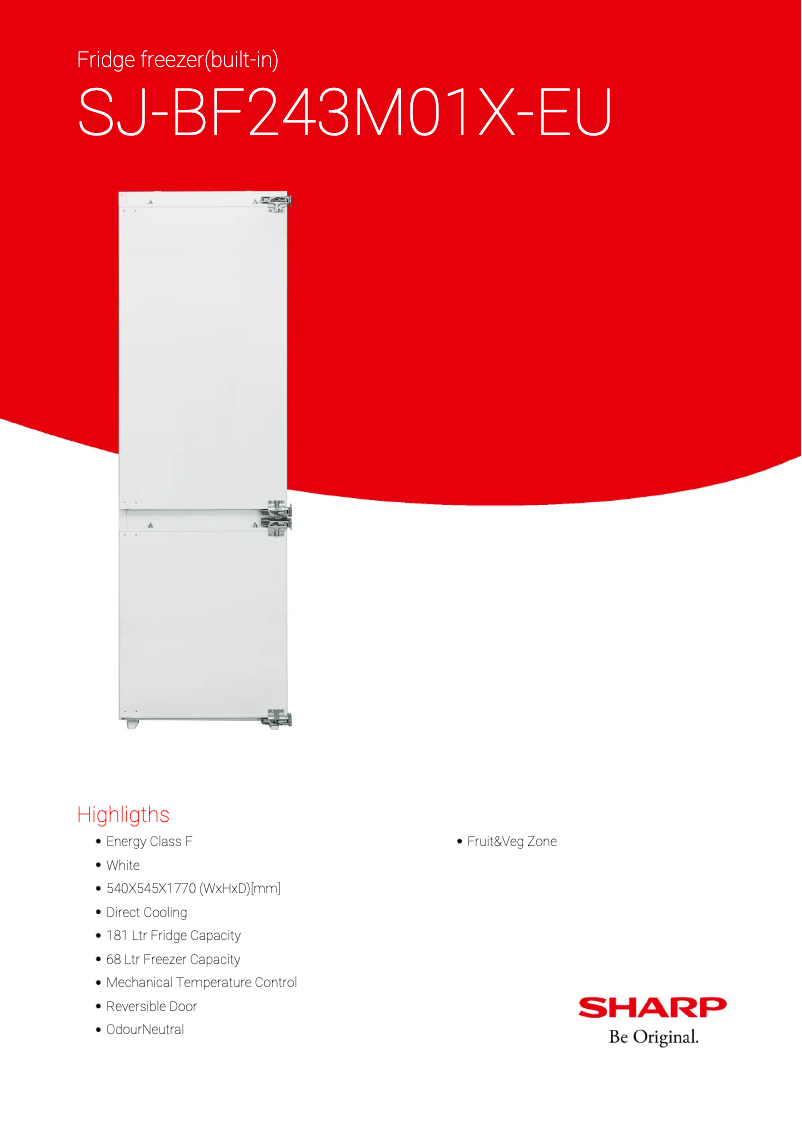 Page 1 de la notice Fiche technique Sharp SJ-BF243M01X-EU