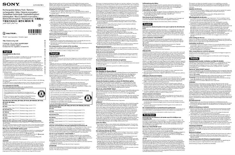 Page 1 de la notice Manuel utilisateur Sony ACC-FP71