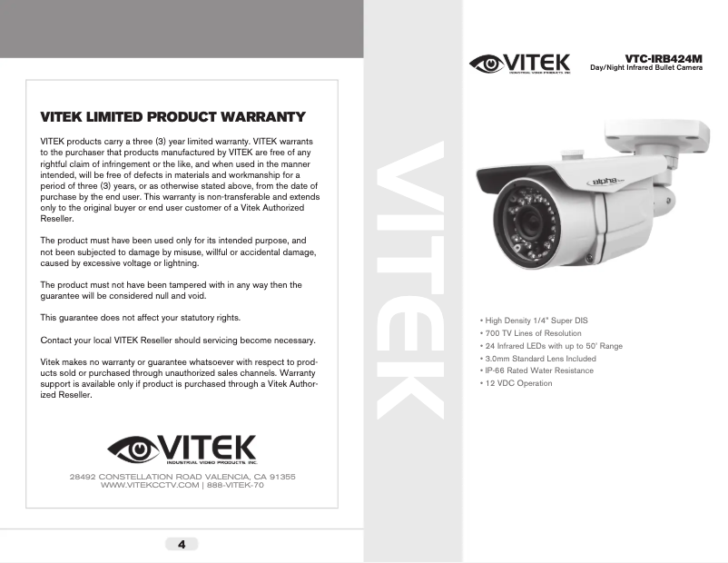 Image de la première page du manuel de l'appareil VTC-IRB424M
