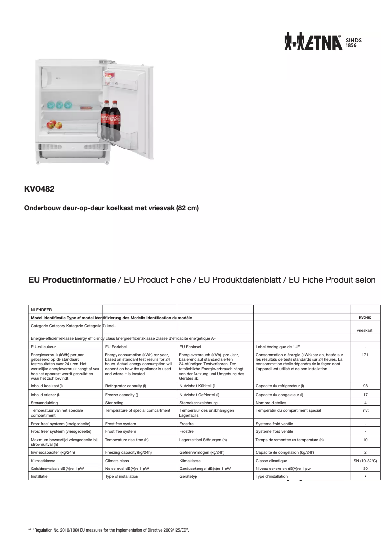 Page n°1 - Fiche technique Etna KVO482