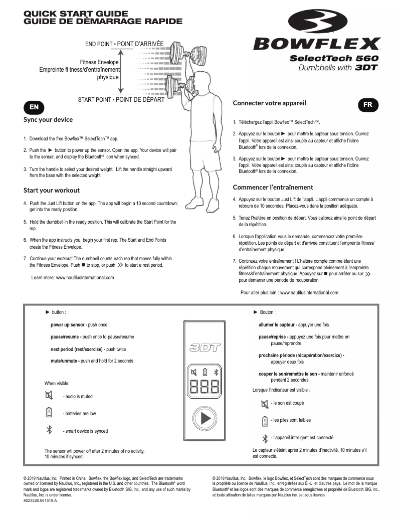 Page 1 de la notice Guide de démarrage rapide Bowflex SelectTech 560