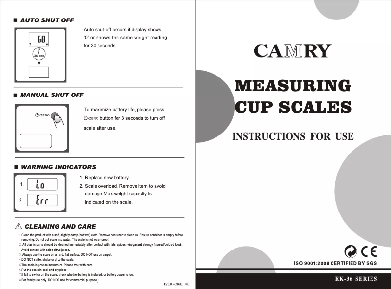 Page n°1 - Manuel utilisateur Camry EK6550H