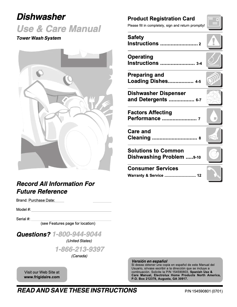 Page 1 de la notice Manuel utilisateur Frigidaire FDB126RBB