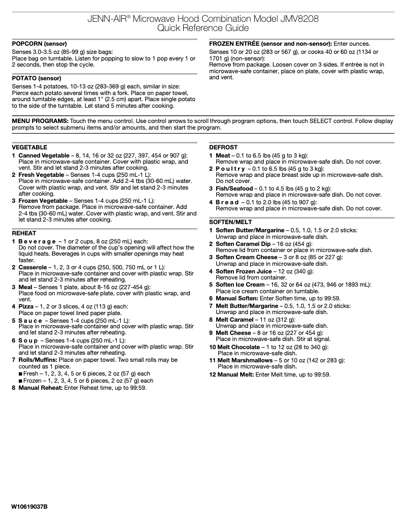 Page 1 de la notice Manuel utilisateur JennAir JMV8208CW