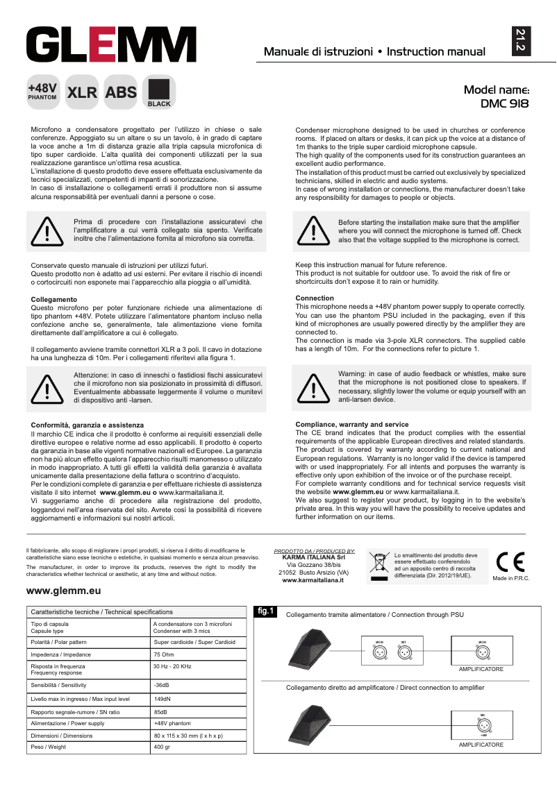 Page 1 de la notice Manuel utilisateur Glemm DMC 918