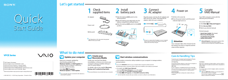 Page n°1 - Guide d'installation Sony Vaio VPCEB32FM
