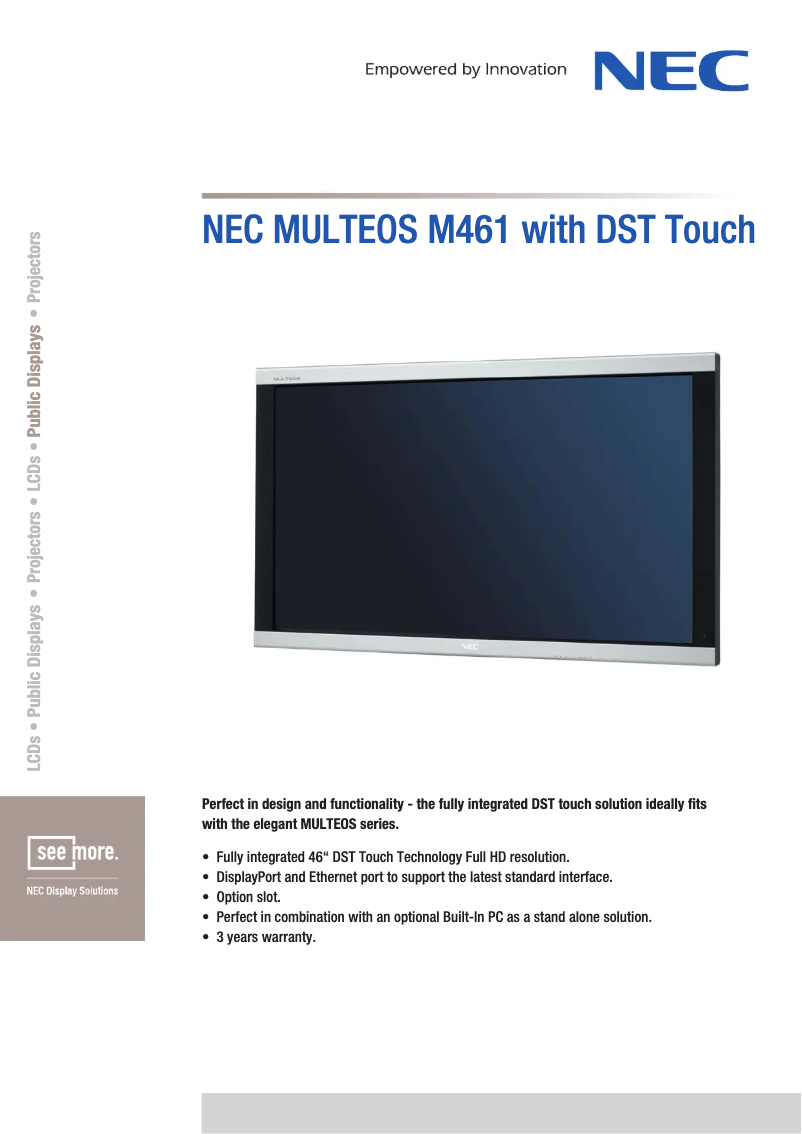 Page 1 de la notice Fiche technique NEC Multeos M461