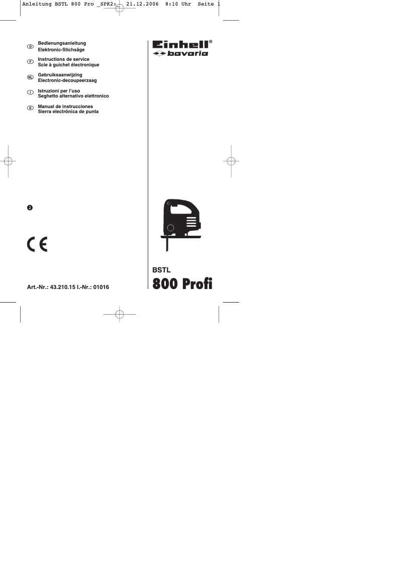 Page n°1 - Manuel utilisateur Einhell Bavaria BSTL 800 Profi