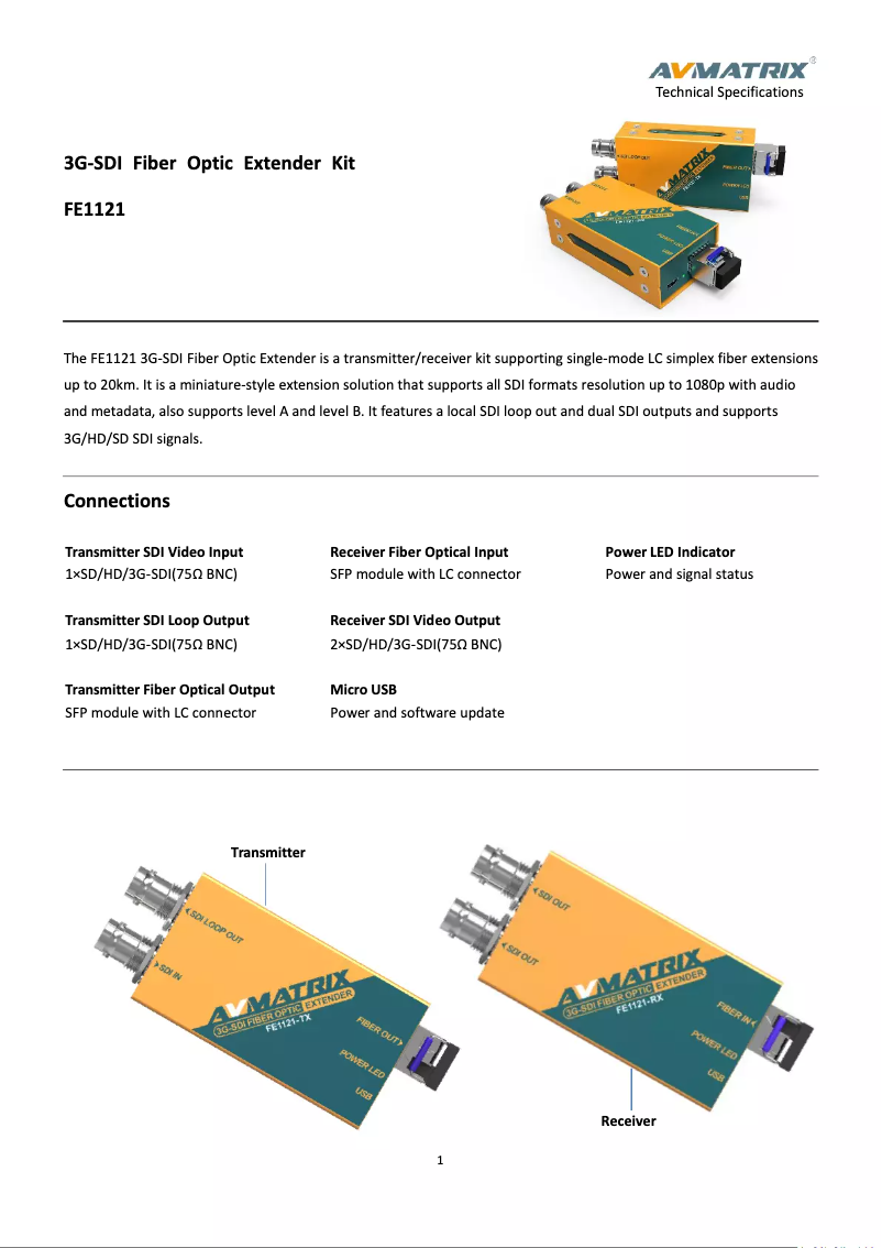 Page n°1 - Manuel utilisateur AVMATRIX FE1121