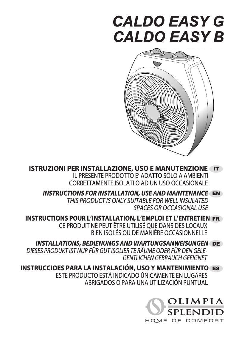 Page 1 de la notice Manuel utilisateur Olimpia Splendid Caldo Easy
