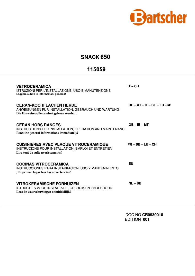 Page n°1 - Manuel utilisateur Bartscher 115059