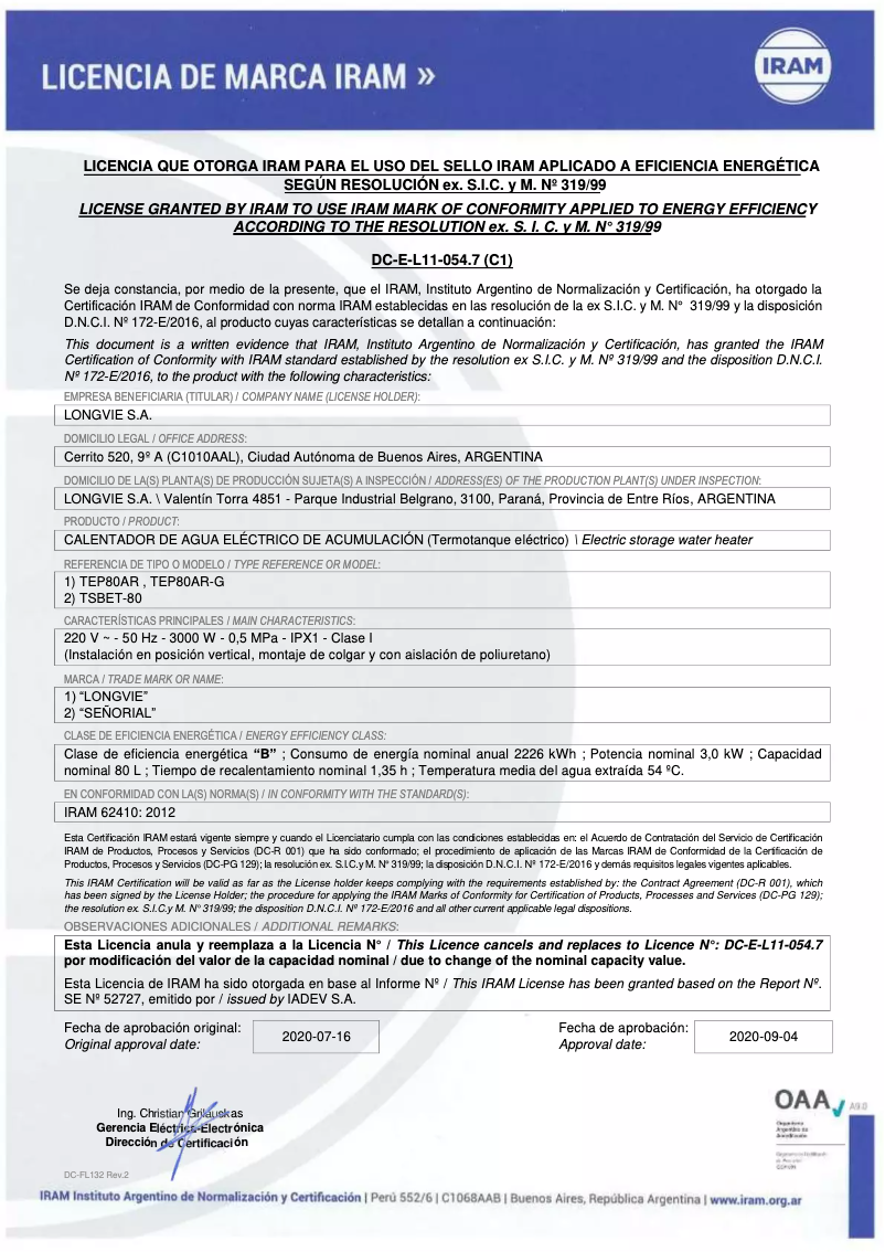 Page n°1 - Manuel utilisateur Longvie CAE60