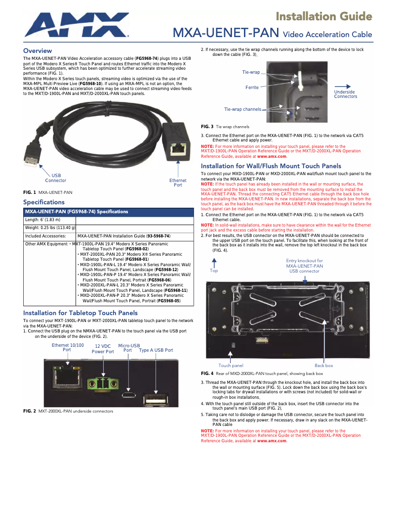 Page 1 de la notice Manuel utilisateur AMX MXA-UENET-PAN