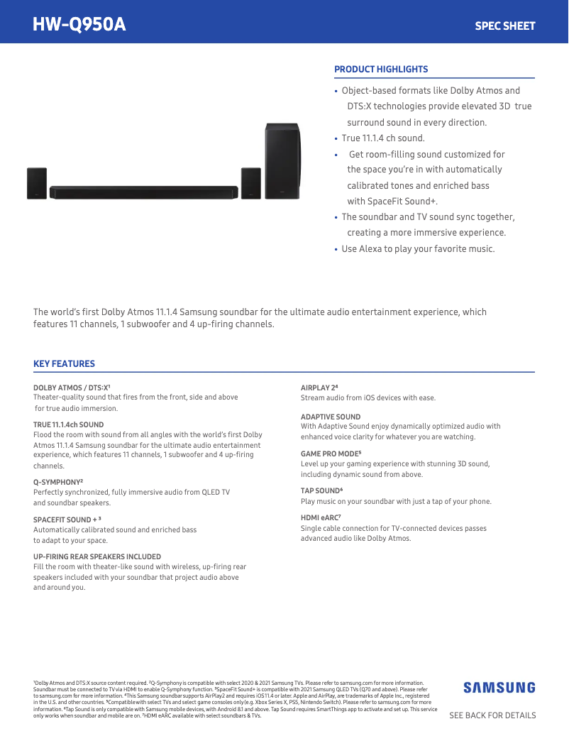 Page n°1 - Fiche technique Samsung HW-Q950A
