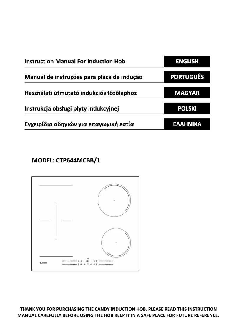 Page 1 de la notice Manuel utilisateur Candy CTP644MCBB/1