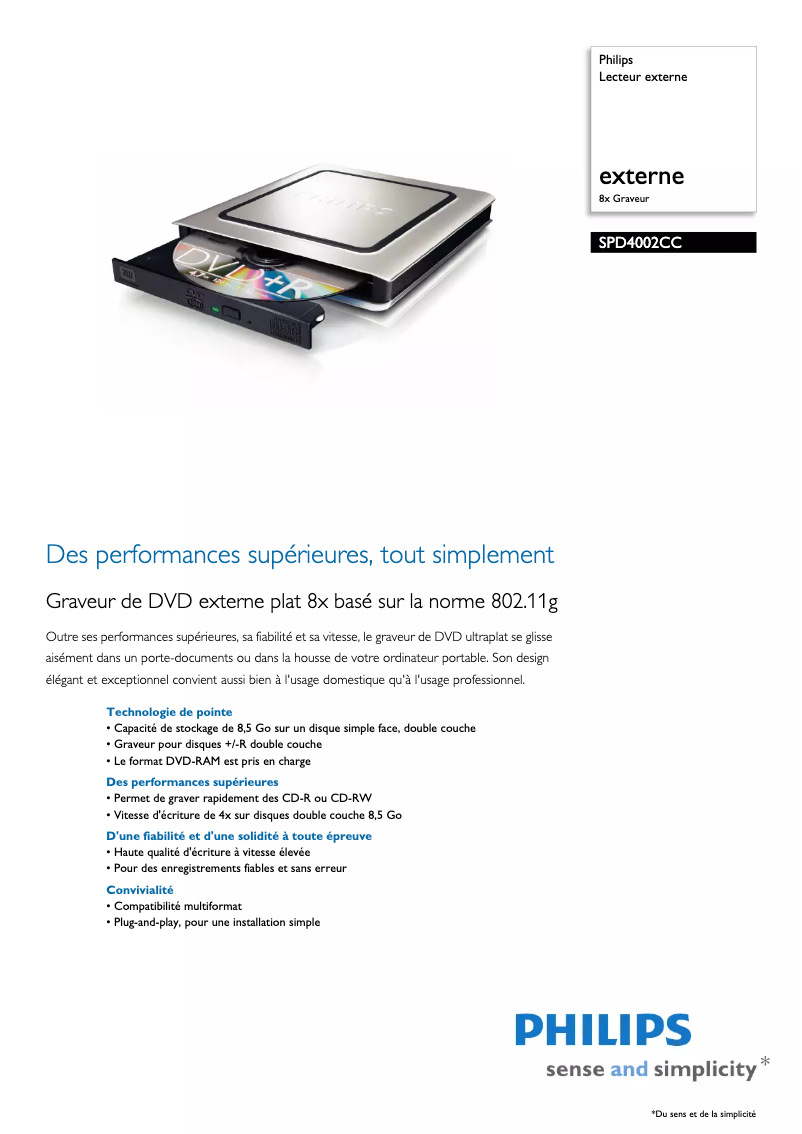 Page n°1 - Fiche technique Philips SPD4002CC