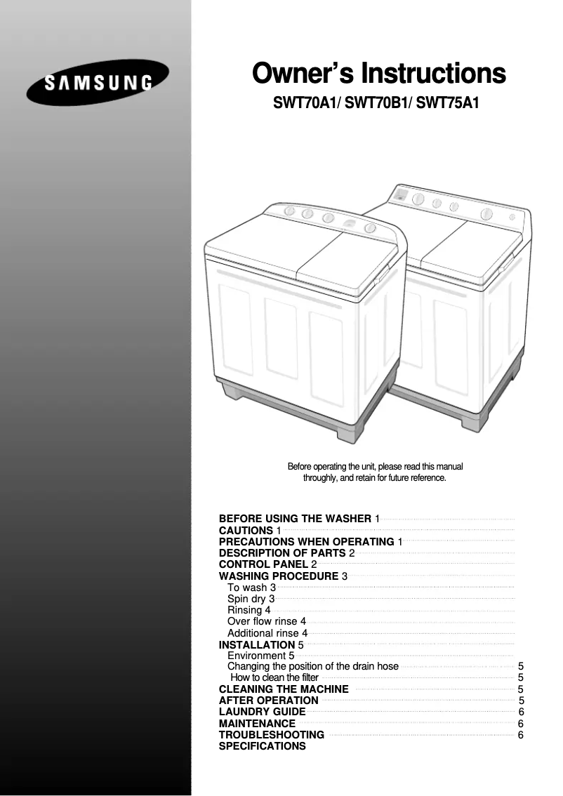 Page 1 de la notice Manuel utilisateur Samsung WT80B1P
