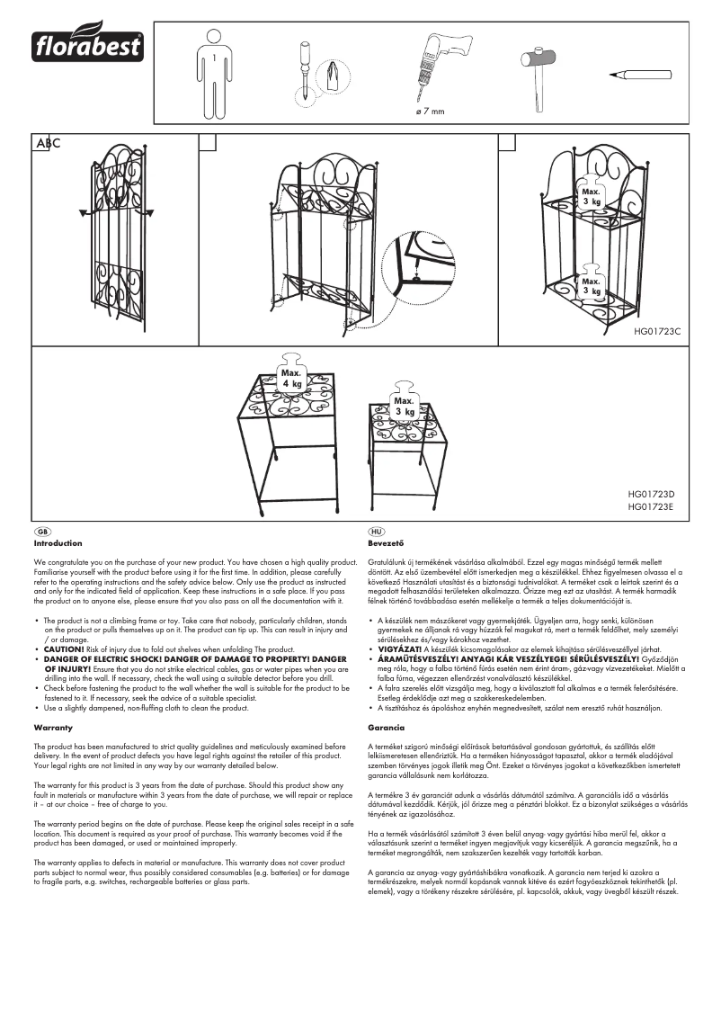 Page 1 de la notice Manuel utilisateur Florabest HG01723