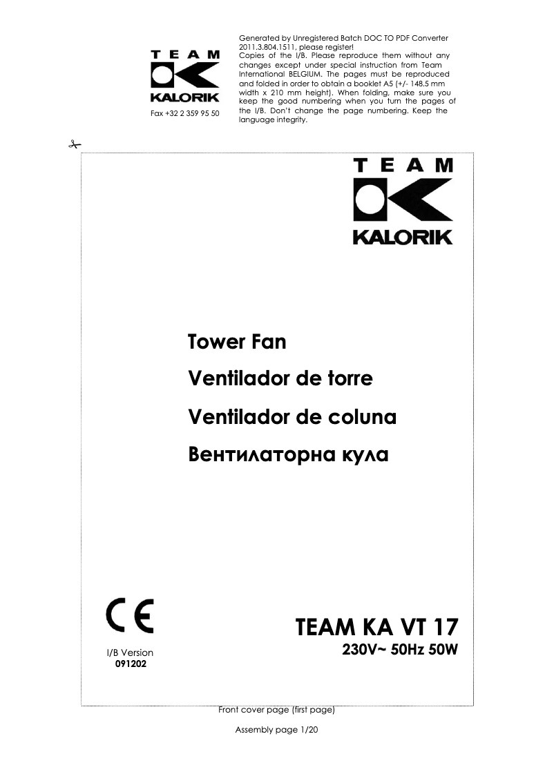 Página 1 del manual Manual de usuario Team KA VT 17