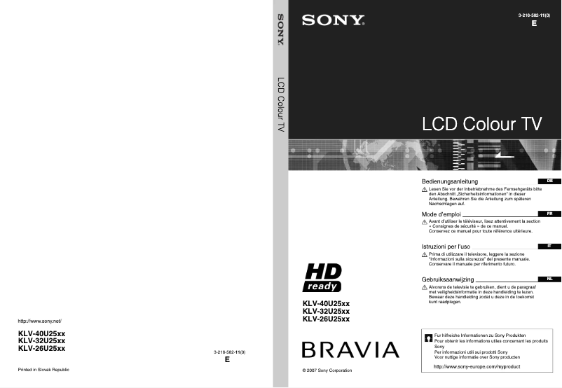 Page 1 de la notice Manuel utilisateur Sony Bravia KLV-40U2520