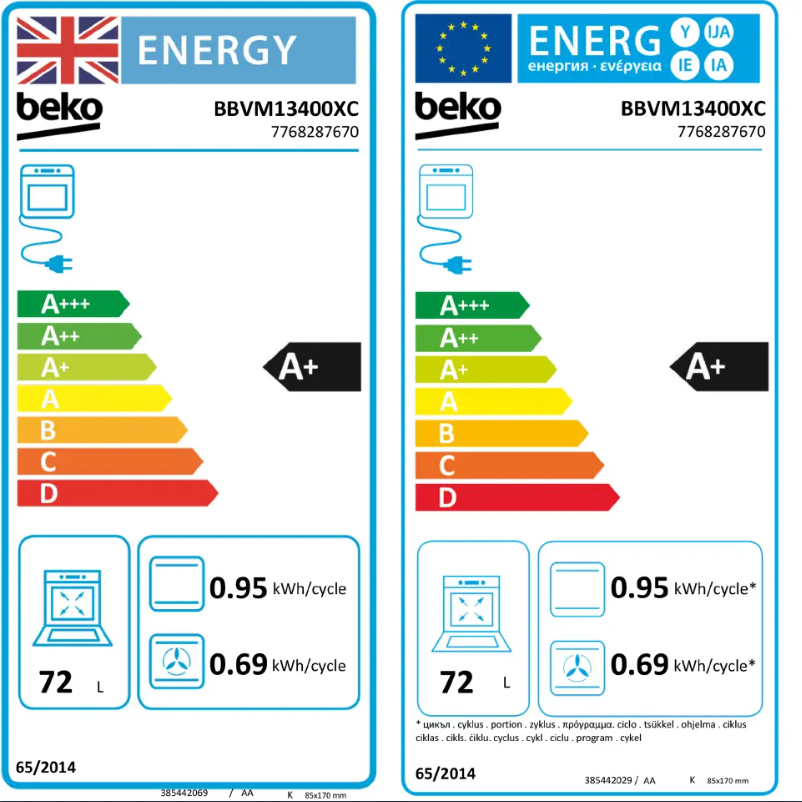Page 1 de la notice Label énergétique Beko BBVM13400XC