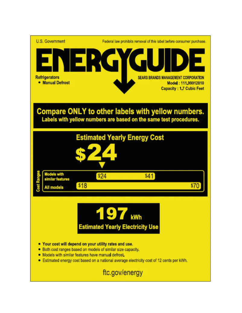 Página 1 del manual Etiqueta energética Kenmore 99012