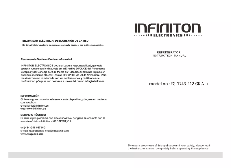 Page 1 de la notice Manuel utilisateur Infiniton FG-1743.212 GK A++