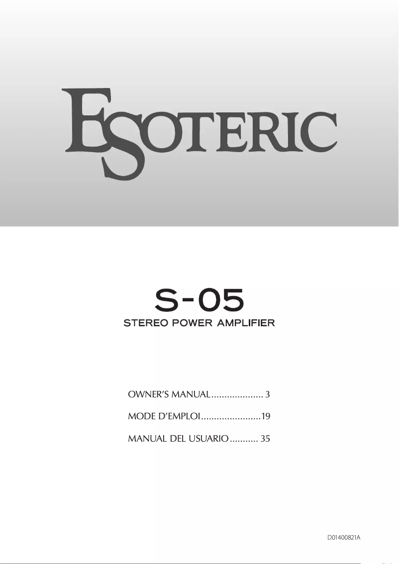 Page n°1 - Manuel utilisateur Esoteric S-05