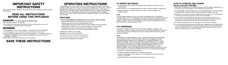 Page 1 de la notice Manuel utilisateur Conair SU9