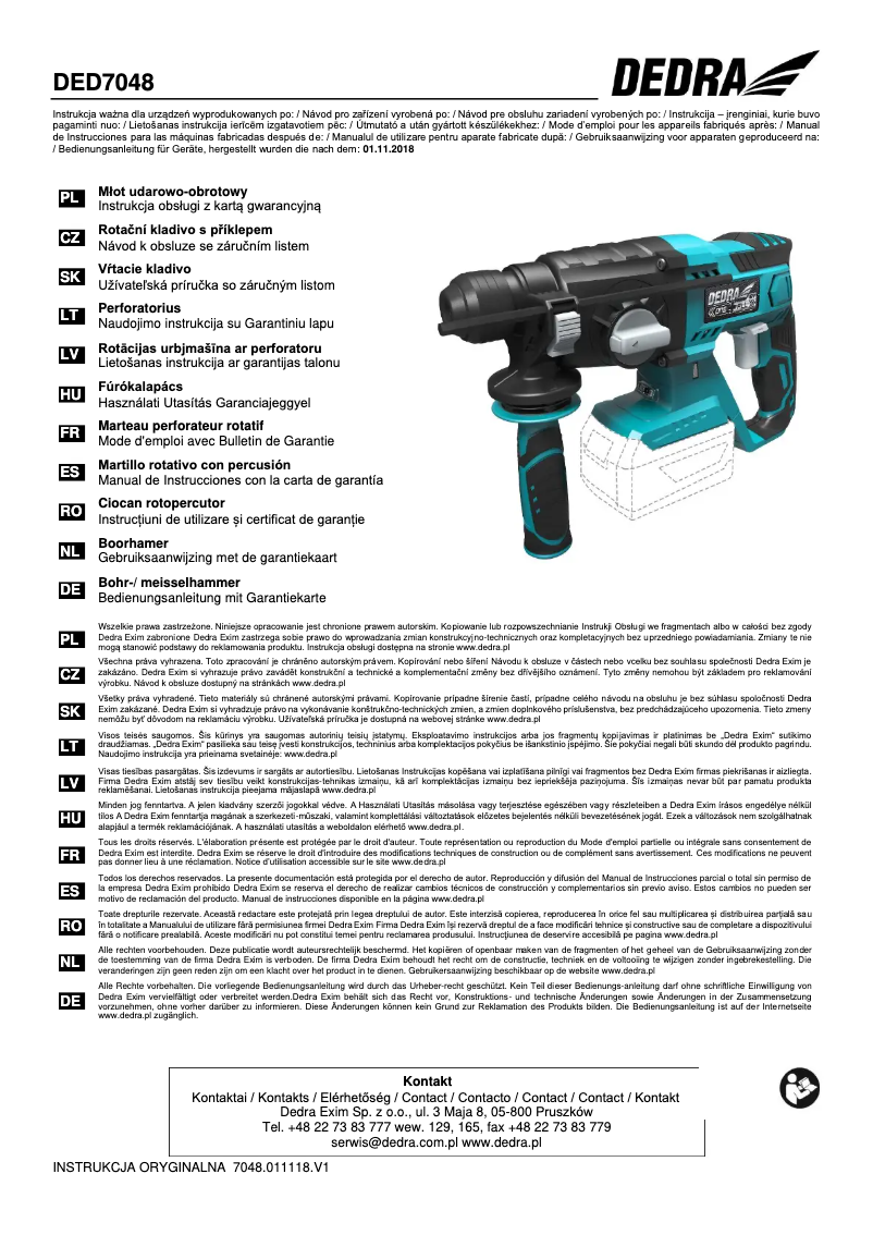 Page 1 of the manual User Manual DEDRA DED7048