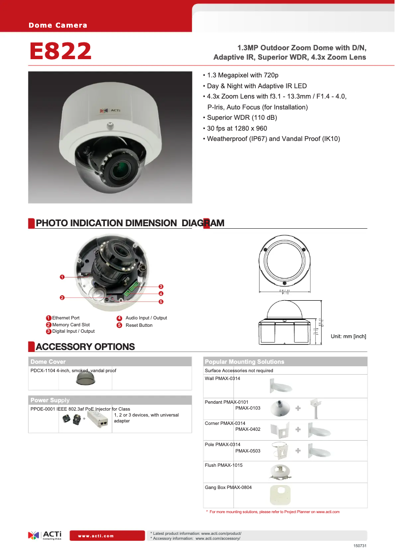 Page n°1 - Fiche technique ACTi E822
