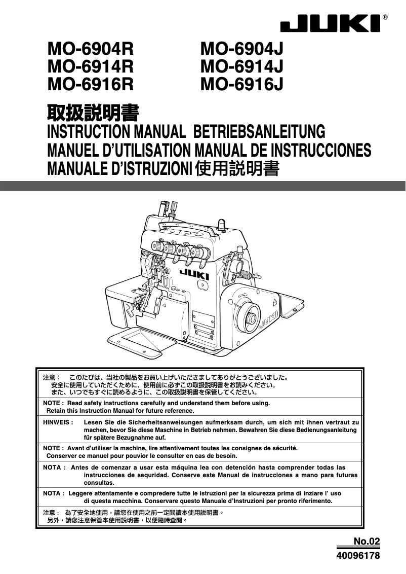 Page 1 de la notice Manuel utilisateur Juki MO-6900R
