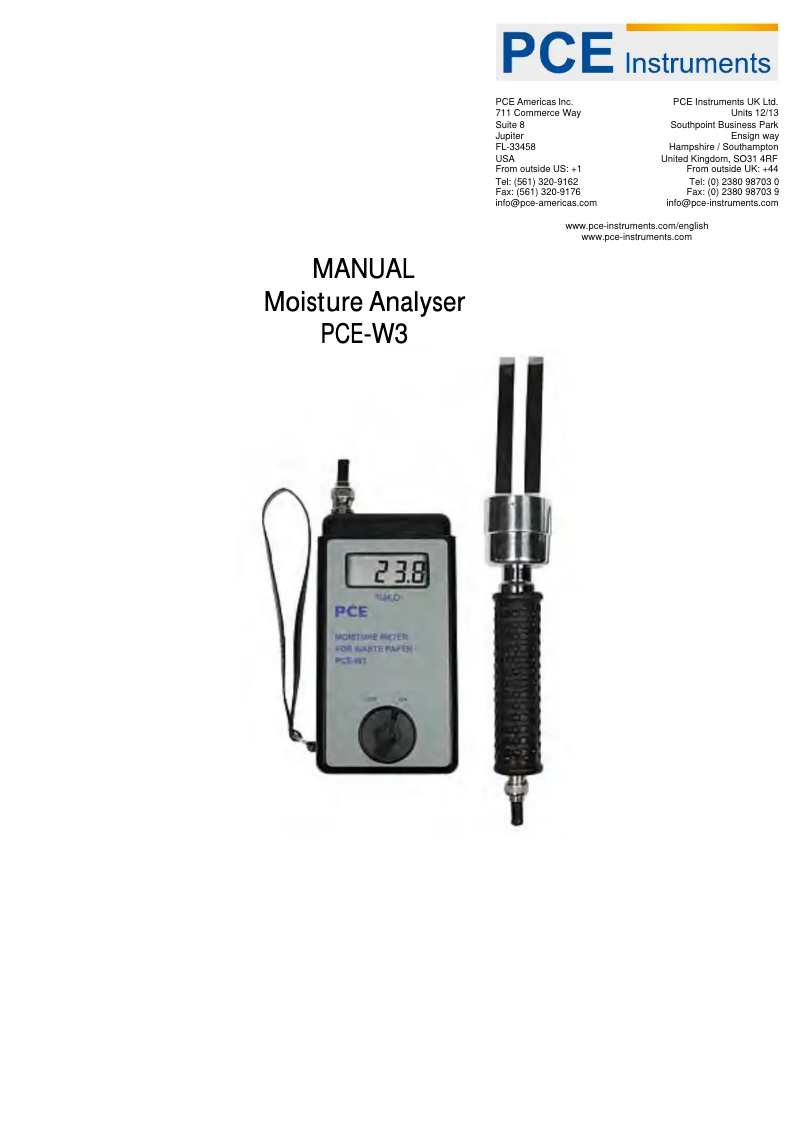 Page n°1 - Manuel utilisateur PCE Instruments PCE-W3