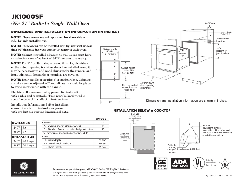 Page 1 de la notice Fiche technique GE JK1000SFSS