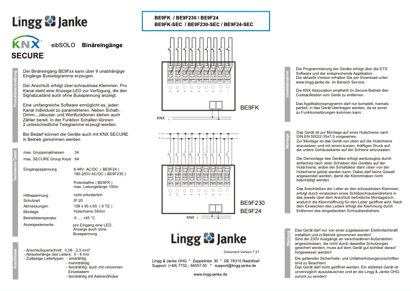 Page 1 de la notice Manuel utilisateur Lingg & Janke BE9F230