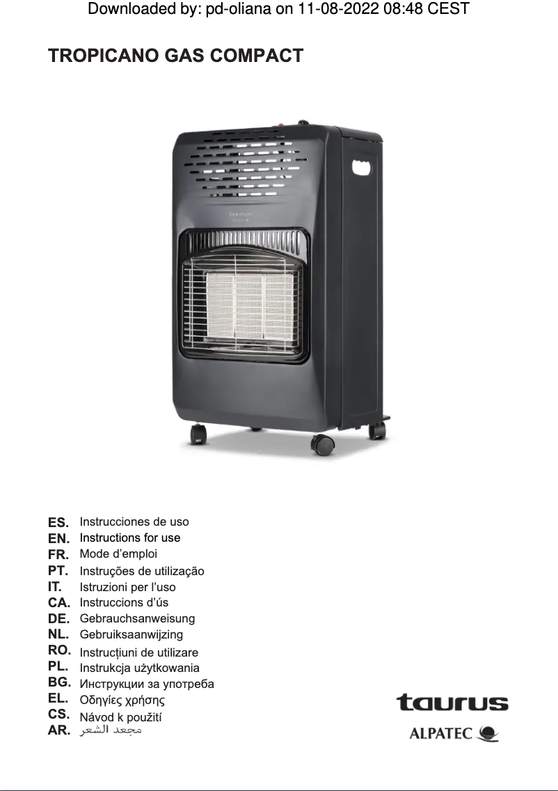 Image de la première page du manuel de l'appareil Tropicano Gas Compact