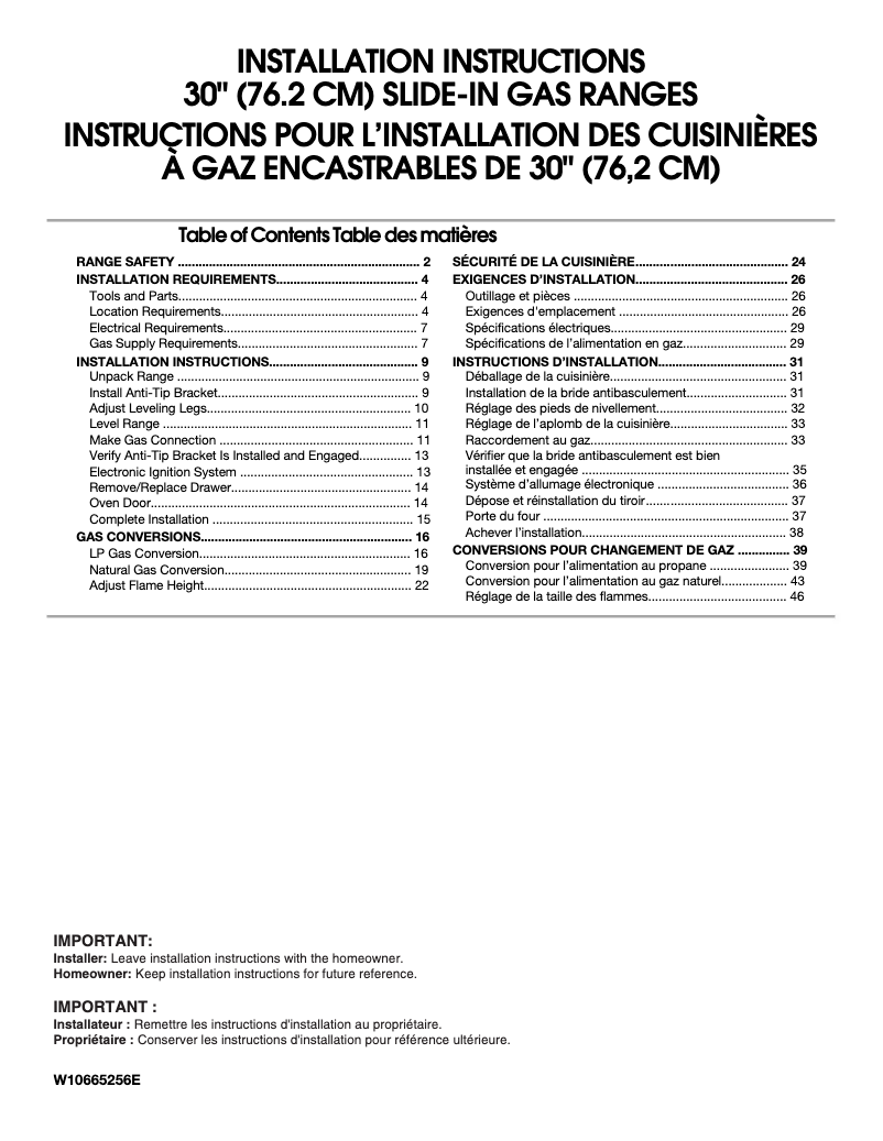 Page 1 de la notice Guide d'installation Whirlpool WEG515S0FS