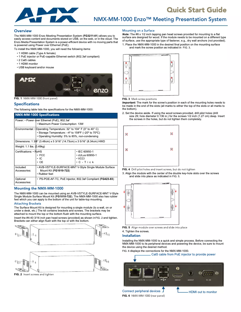 Page 1 de la notice Manuel utilisateur AMX Enzo NMX-MM-1000