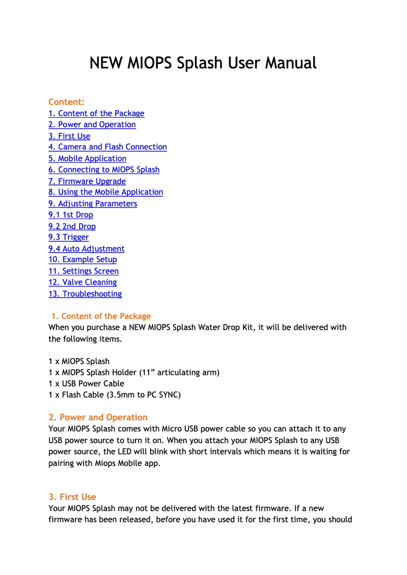 Image de la première page du manuel de l'appareil Splash