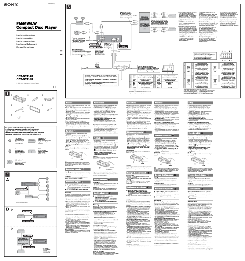 Page 1 de la notice Guide d'installation Sony CDX-GT414U
