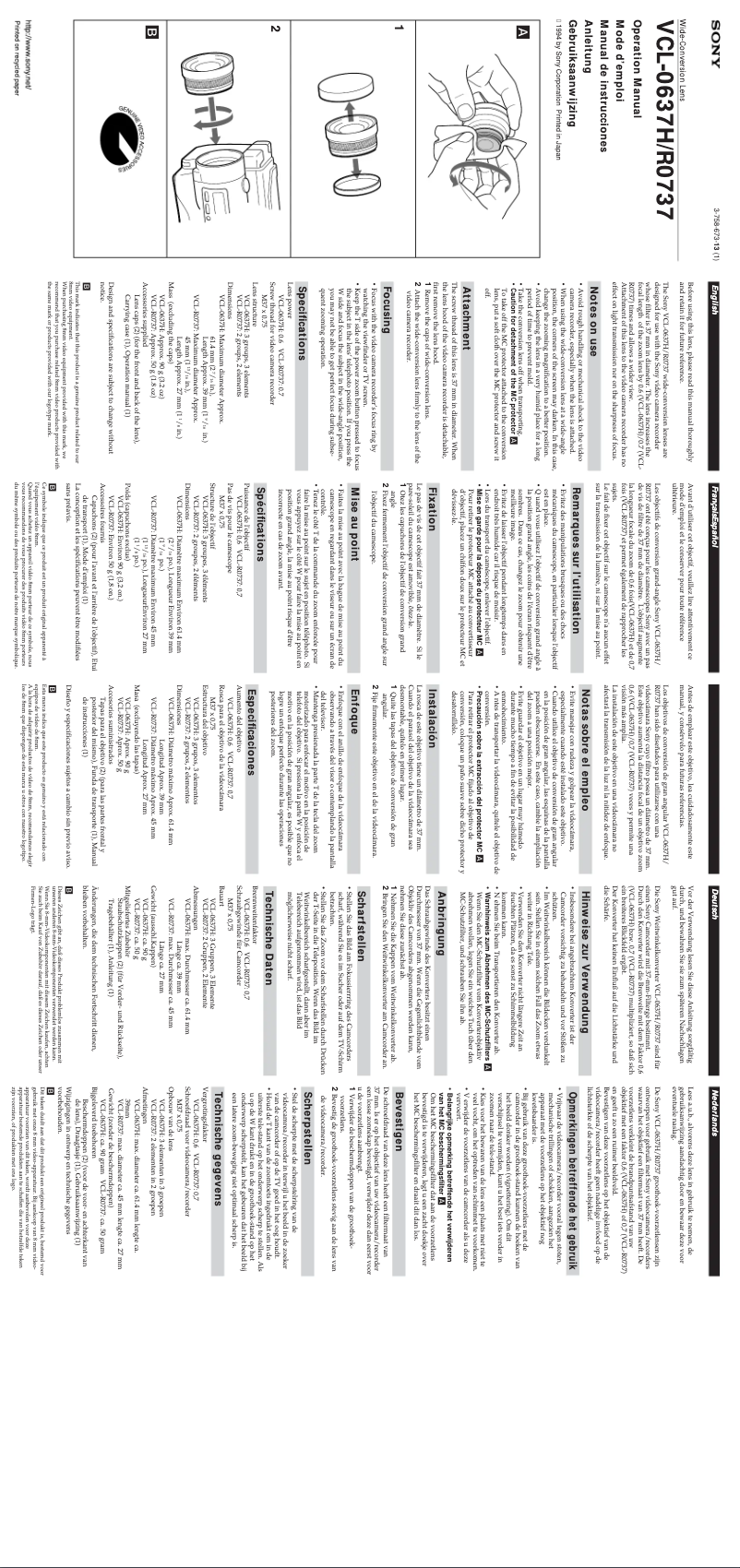 Image de la première page du manuel de l'appareil VCL-0637H