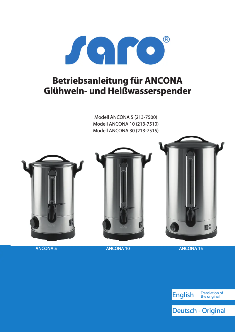 Page n°1 - Manuel utilisateur Saro ANCONA 5 213-7500